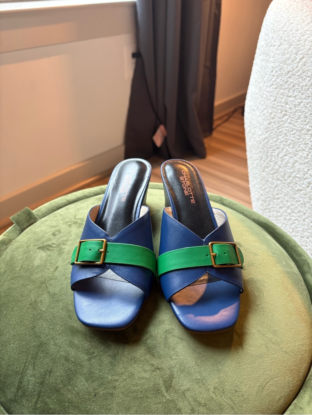Charlotte Stone Teresa Wedge Sandals Indigo Palm Size 6